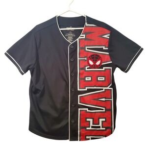 Marvel Spider-Man Miles Morales Baseball Jersey Mens Large Black Red Mad Engine